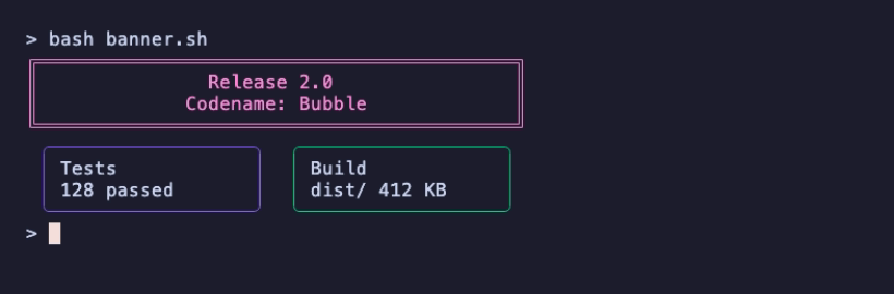 bash banner.sh: a pink double-bordered title 