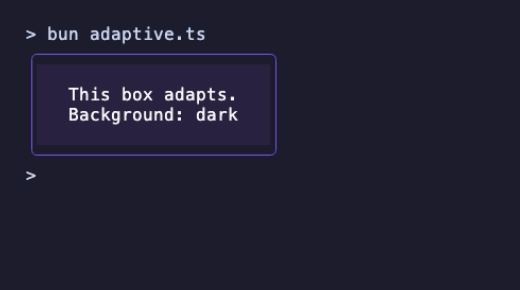 The adaptive box on a dark terminal: light text on a dark purple background, labeled 