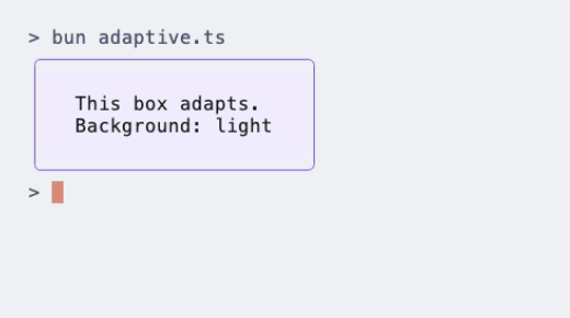 The same box on a light terminal: dark text on a pale lavender background, labeled 