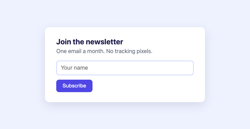 The newsletter page as saved by 02-screenshot.ts: a white card titled 